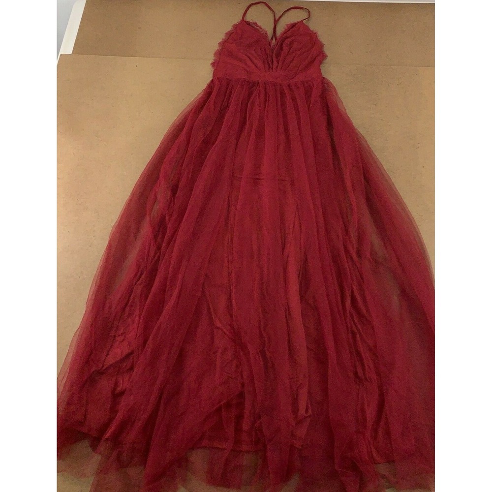 Minuet Women's Size Small Burgundy Sleeveless V Neck Front Slit Maxi Dress NWT